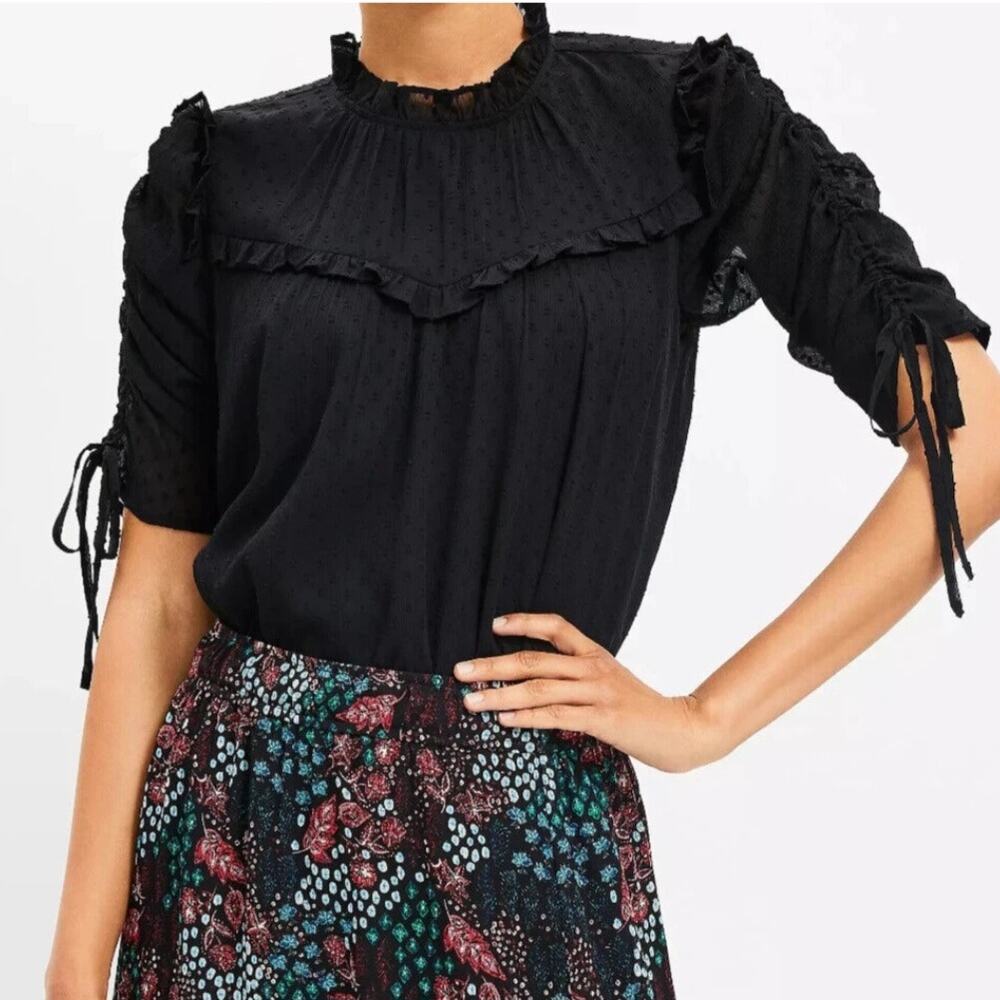Ann Taylor LOFT Black Swiss Dot Ruffle Blouse Size Medium